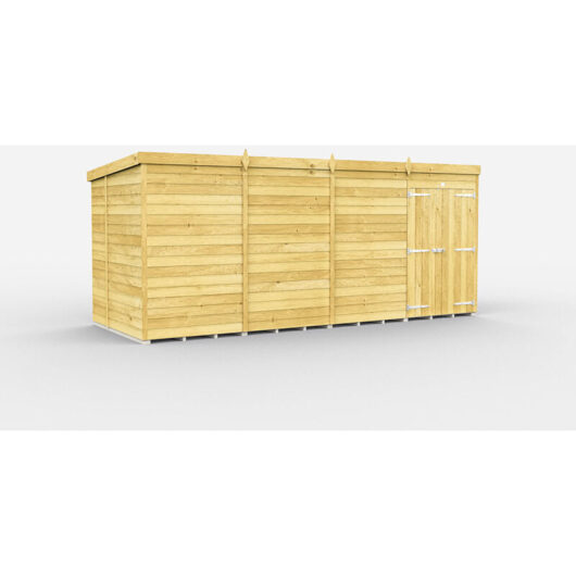 16 x 7 Feet Pent Shed - Double Door Without Windows - Wood - L214 x W474 x H201 cm