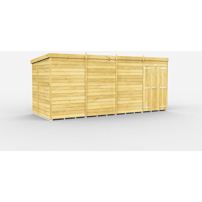 16 x 7 Feet Pent Shed - Double Door Without Windows - Wood - L214 x W474 x H201 cm