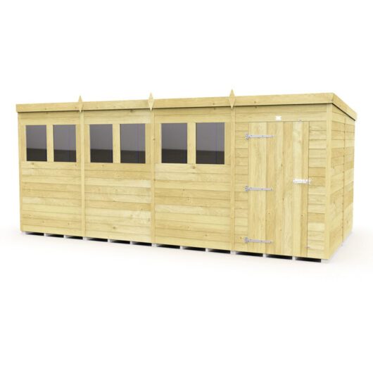 16 x 8 Feet Pent Shed - Single Door With Windows - Wood - L231 x W474 x H201 cm