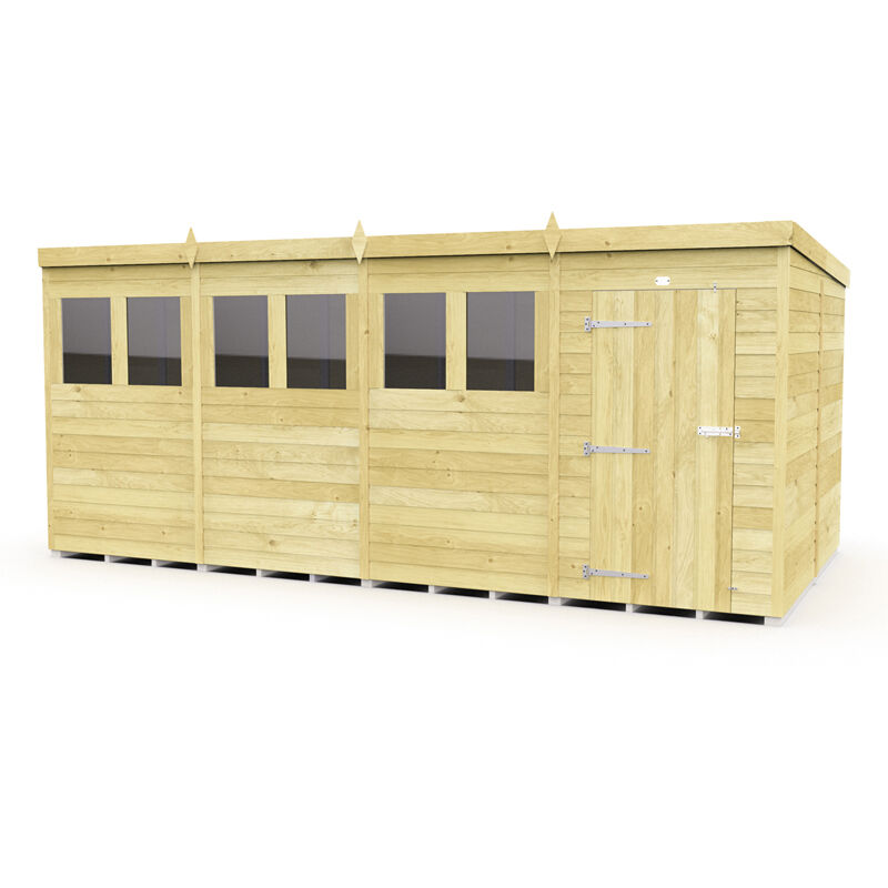 16 x 8 Feet Pent Shed - Single Door With Windows - Wood - L231 x W474 x H201 cm