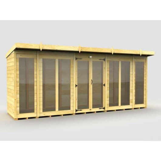 16ft x 4ft Pent Summer House (Full Height Window) - Wood - L118 x W474 x H201 cm
