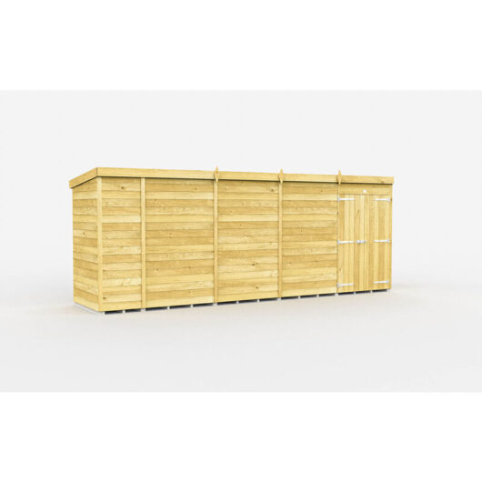 17 x 4 Feet Pent Shed - Double Door Without Windows - Wood - L118 x W492 x H201 cm