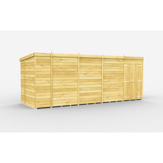 17 x 6 Feet Pent Shed - Double Door Without Windows - Wood - L178 x W492 x H201 cm