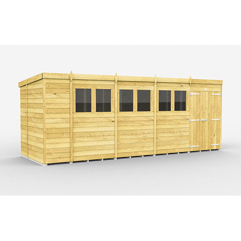 18 x 6 Feet Pent Shed - Double Door With Windows - Wood - L178 x W533 x H201 cm