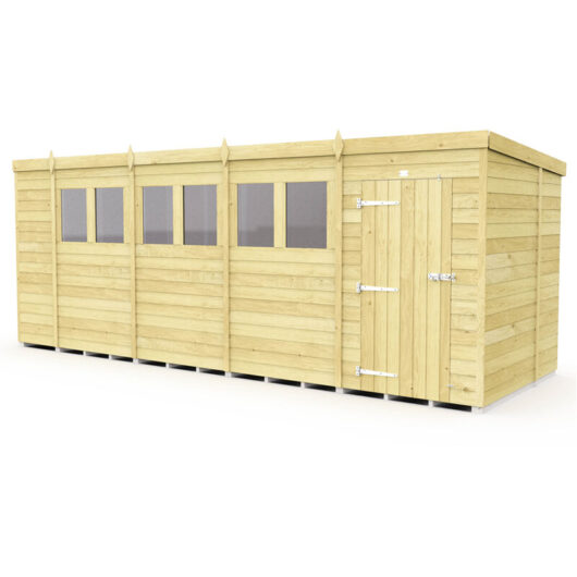 18 x 7 Feet Pent Shed - Single Door With Windows - Wood - L214 x W533 x H201 cm