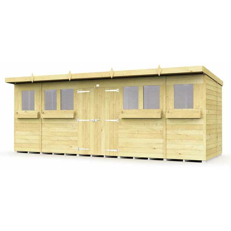 18 x 7 Feet Pent Summer Shed - Wood - L214 x W533 x H201 cm