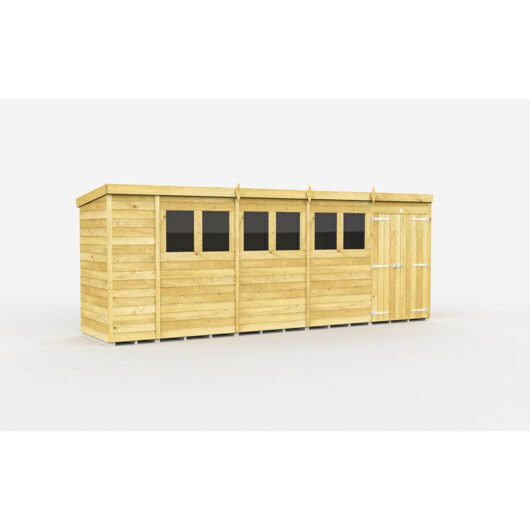 19 x 4 Feet Pent Shed - Double Door With Windows - Wood - L118 x W560 x H201 cm