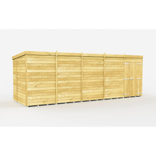 19 x 6 Feet Pent Shed - Double Door Without Windows - Wood - L178 x W560 x H201 cm