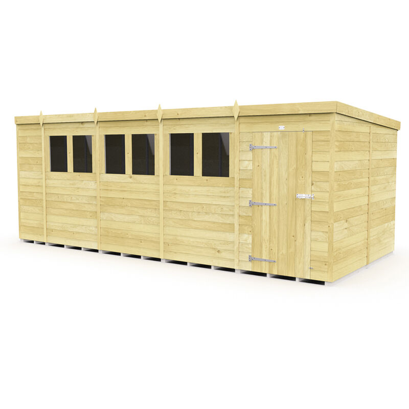 19 x 8 Feet Pent Shed - Single Door With Windows - Wood - L231 x W560 x H201 cm