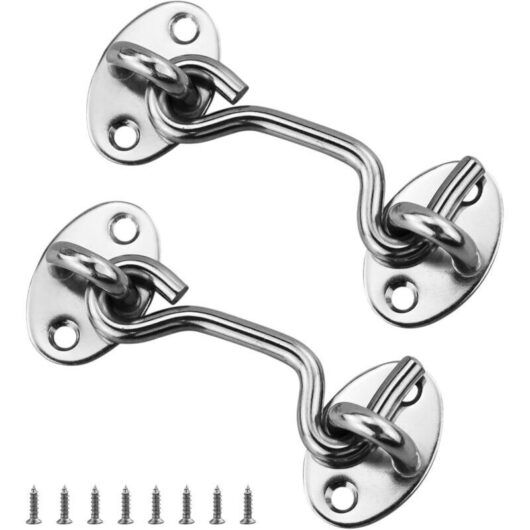 2-Piece Cabin Hook Door Closure Hook, Stainless Steel Door Hook Lock, with Mounting Screws, for Windows, Barn Doors, Shed Doors, Garage Doors (75 mm)