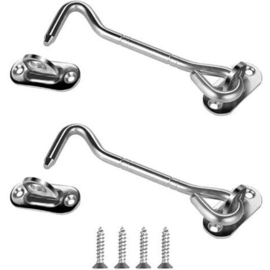 2 pcs Silver Stainless Steel, Cabin Hook and Eye Latch Gate Swivel Window Hook Lock with Screws for Shed Gate Door Garage Window - 101mm