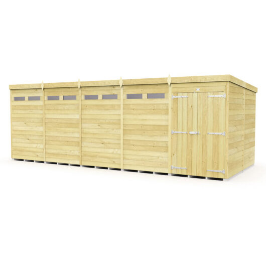 20 x 8 Feet Pent Security Shed - Double Door - Wood - L231 x W589 x H201 cm
