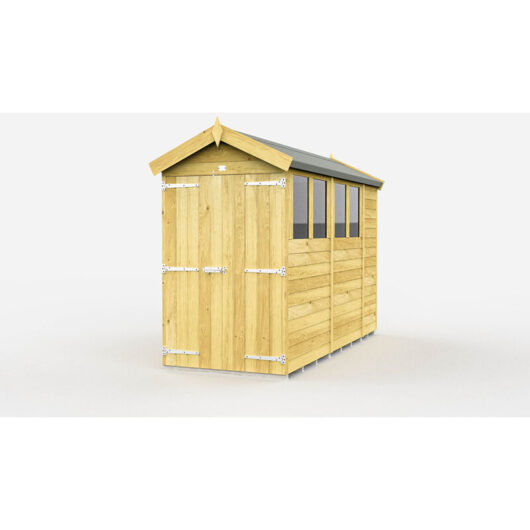 4 x 10 Feet Apex Shed - Double Door With Windows - Wood - L302 x W118 x H217 cm