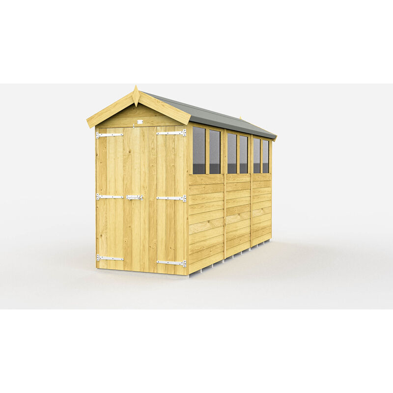 4 x 12 Feet Apex Shed - Double Door With Windows - Wood - L358 x W118 x H217 cm