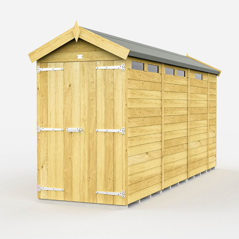 4 x 13 Feet Apex Security Shed - Double Door - Wood - L387 x W118 x H217 cm