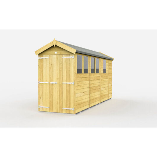 4 x 13 Feet Apex Shed - Double Door With Windows - Wood - L387 x W118 x H217 cm