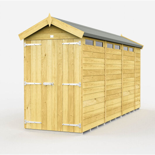 4 x 15 Feet Apex Security Shed - Double Door - Wood - L454 x W118 x H217 cm