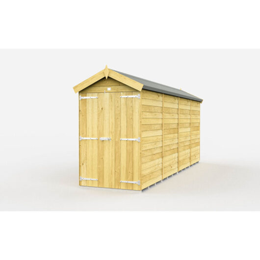 4 x 16 Feet Apex Shed - Double Door Without Windows - Wood - L472 x W118 x H217 cm
