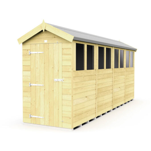 4 x 16 Feet Apex Shed - Single Door With Windows - Wood - L472 x W118 x H217 cm
