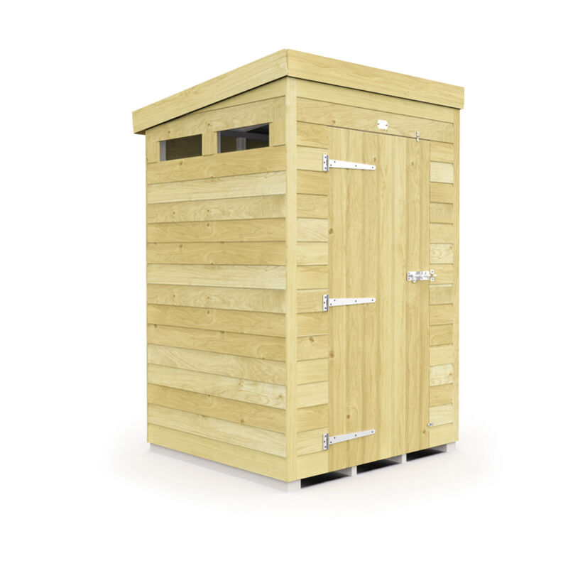 4 x 4 Feet Pent Security Shed - Single Door - Wood - L118 x W127 x H201 cm