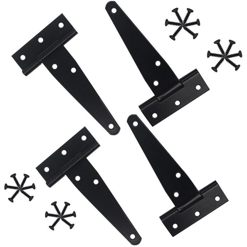 (5 inch) Garden gate hinges, 4-piece T-shaped gate hinges, folding hinge with screws, shed gate hinges (T)