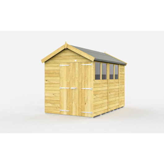 6 x 10 Feet Apex Shed - Double Door With Windows - Wood - L302 x W175 x H217 cm