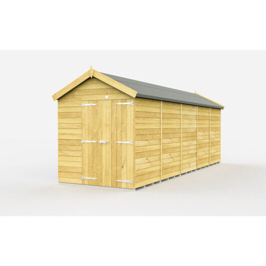 6 x 20 Feet Apex Shed - Double Door Without Windows - Wood - L590 x W175 x H217 cm