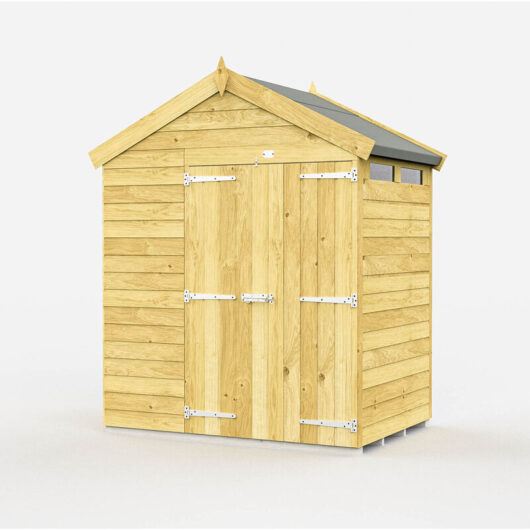 6 x 4 Feet Apex Security Shed - Double Door - Wood - L127 x W175 x H217 cm