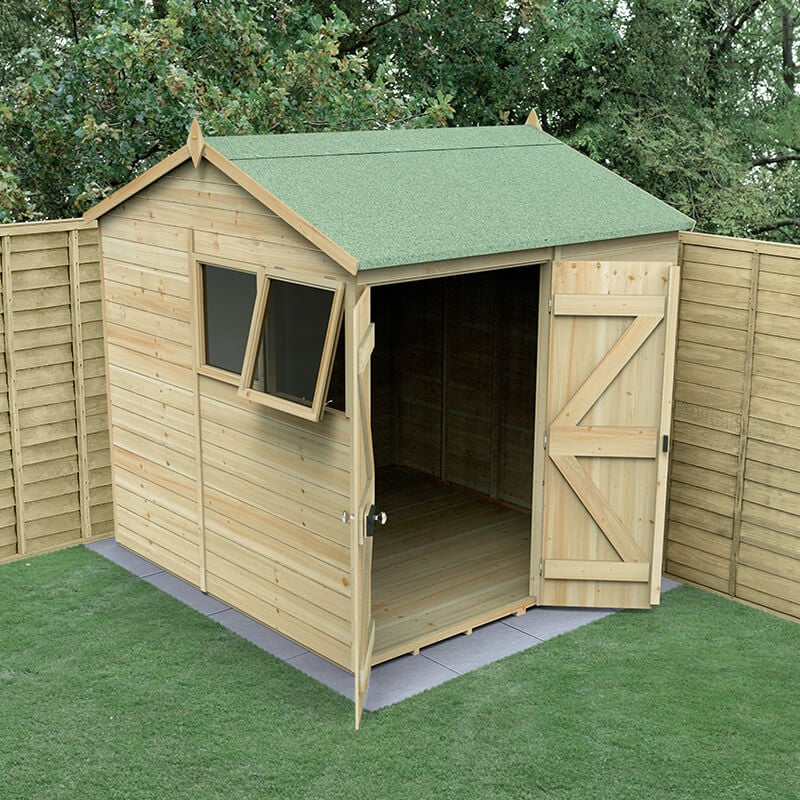 7' x 7' Forest Timberdale 25yr Guarantee Tongue & Groove Pressure Treated Double Door Reverse Apex Shed (2.17m x 2.33m)