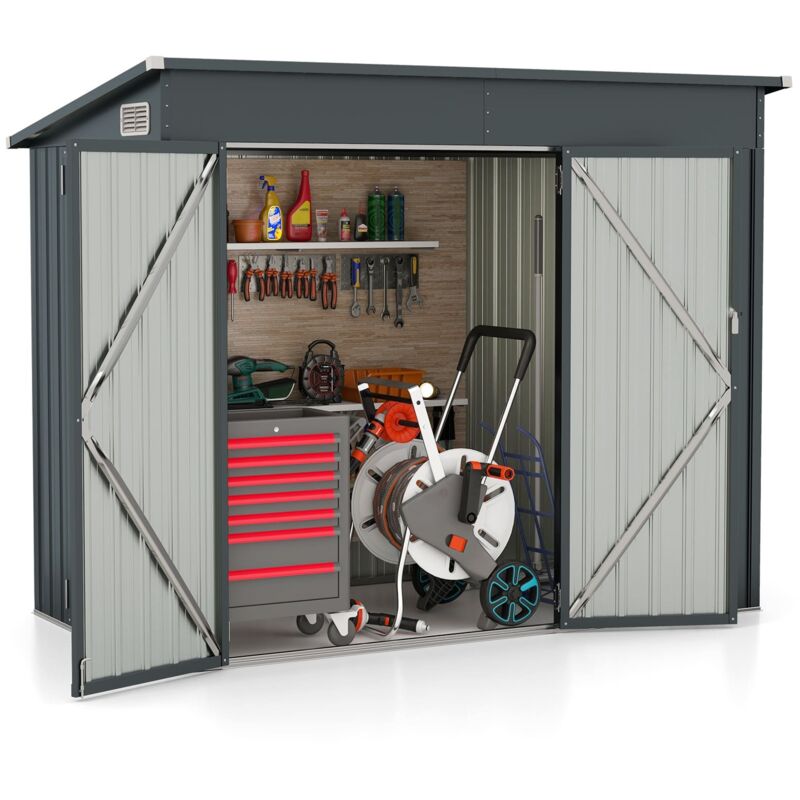 COSTWAY 235 x 117 x 185cm Outdoor Storage Shed Garden Tool House w/2 Doors-Grey