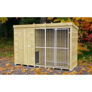 DIY Sheds Timber Dog Kennel And Run (Full Height With Bars) 10 x 4ft