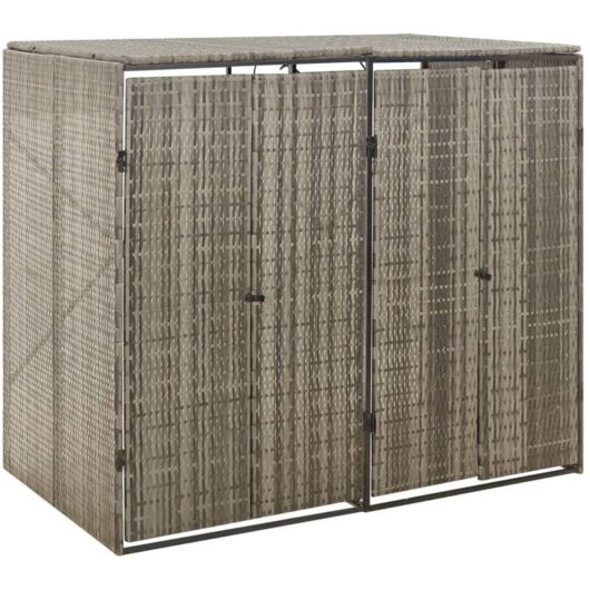 Double Wheelie Bin Shed Grey 140x80x117 cm Poly Rattan vidaXL