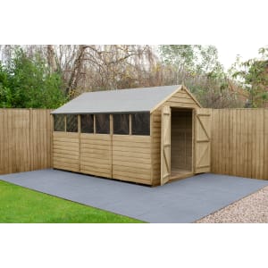 Forest Garden 4LIFE Apex Overlap Pressure Treated Double Door Shed with Base - 8 x 12ft