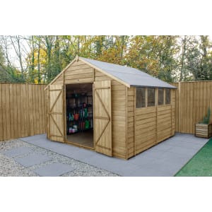 Forest Garden 4LIFE Apex Overlap Pressure Treated Double Door Shed with Base & Assembly - 10 x 10ft