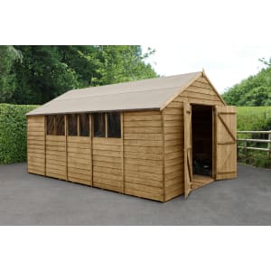 Forest Garden 4LIFE Apex Overlap Pressure Treated Double Door Shed with Base & Assembly - 10 x 15ft