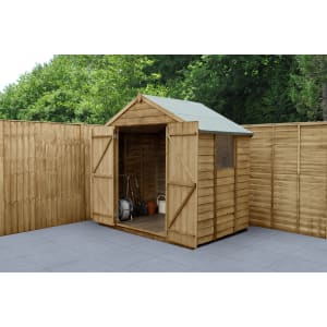 Forest Garden 4LIFE Apex Overlap Pressure Treated Double Door Shed with Base & Assembly - 7 x 5ft