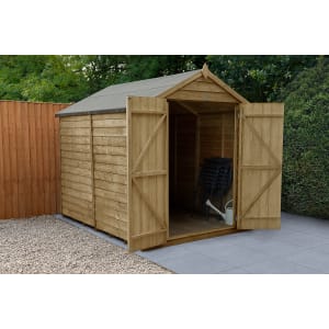 Forest Garden 4LIFE Apex Overlap Pressure Treated Double Door Windowless Shed with Base - 6 x 8ft