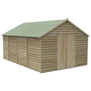Forest Garden 4Life Apex Overlap Pressure Treated Double Door Windowless Shed with Base - 10 x 15ft