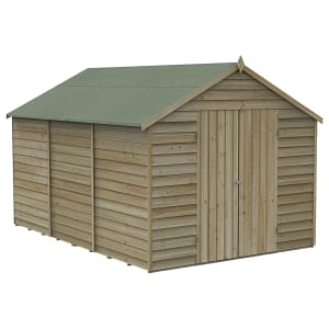 Forest Garden 4Life Apex Overlap Pressure Treated Double Door Windowless Shed with Base & Assembly - 12 x 8ft