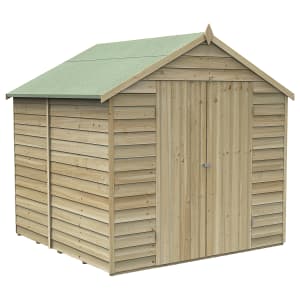 Forest Garden 4Life Apex Overlap Pressure Treated Double Door Windowless Shed with Base & Assembly - 7 x 7ft