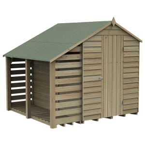 Forest Garden 4Life Apex Overlap Pressure Treated Windowless Shed with Lean-To & Assembly - 7 x 5ft