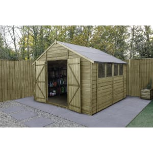 Forest Garden Apex Overlap Pressure Treated Double Door Shed - 10 x 10ft