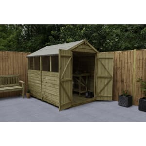Forest Garden Apex Overlap Pressure Treated Double Door Shed with Assembly - 6 x 8ft
