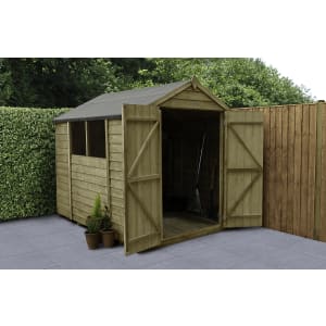 Forest Garden Apex Overlap Pressure Treated Double Door Shed with Assembly - 8 x 6ft