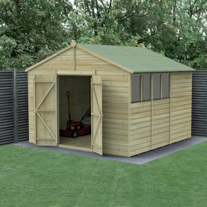 Forest Garden Beckwood Apex Shiplap Pressure Treated Double Door Shed - 10 x 10ft