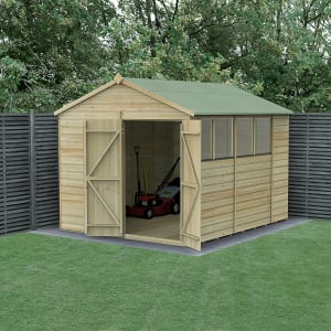 Forest Garden Beckwood Apex Shiplap Pressure Treated Double Door Shed with Base & Assembly - 8 x 10ft