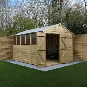 Forest Garden Beckwood Apex Shiplap Pressure Treated Double Door Shed with Base & Assembly - 8 x 12ft