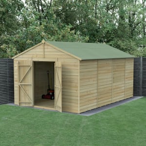 Forest Garden Beckwood Apex Shiplap Pressure Treated Double Door Windowless Shed with Base - 10 x 15ft