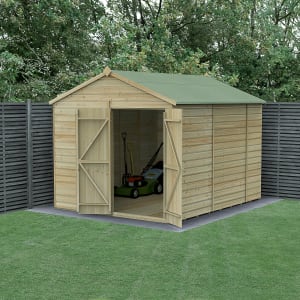 Forest Garden Beckwood Apex Shiplap Pressure Treated Double Door Windowless Shed with Base - 8 x 10ft