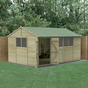 Forest Garden Beckwood Reverse Apex Shiplap Pressure Treated Double Door Shed - 15 x 10ft